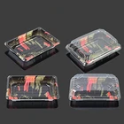 Food Grade Disposable Plastic Sushi Packing Container With Clear Lid Customized Japanese Packaging Box