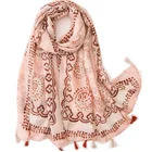 Women's 100%polyester china printed tassels hijab light woven shawls scarf