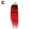 Ombre 2 Tone Hair Color 1B/Red Brazilian Hair Extension Closure Transparent Lace Closure With Factory Price