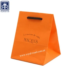 17100806 orange color printing paper gift bag with handle
