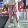 Custom Solid Color Pink HIgh Quality 100% Polyester Mens Blank Drawstring Baggy Cargo Jogger Pants