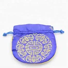 Custom luxury printed brocade jewelry bag Satin Fabric Gift bag Makeup beaded Pouch With Drawstring