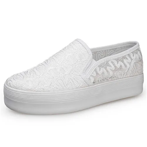 Hot Sale Women Flat Shoes Casual Breathable Slip-On Lace Shoes For Woman Sapato Feminino Summer Spring Style White Size 35-39