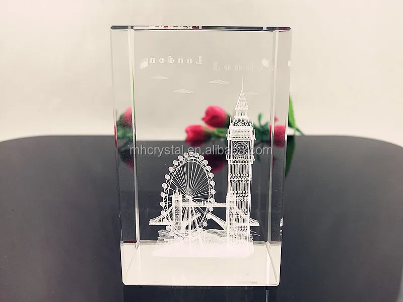 etched glass london big ben paperweight mh-f0382