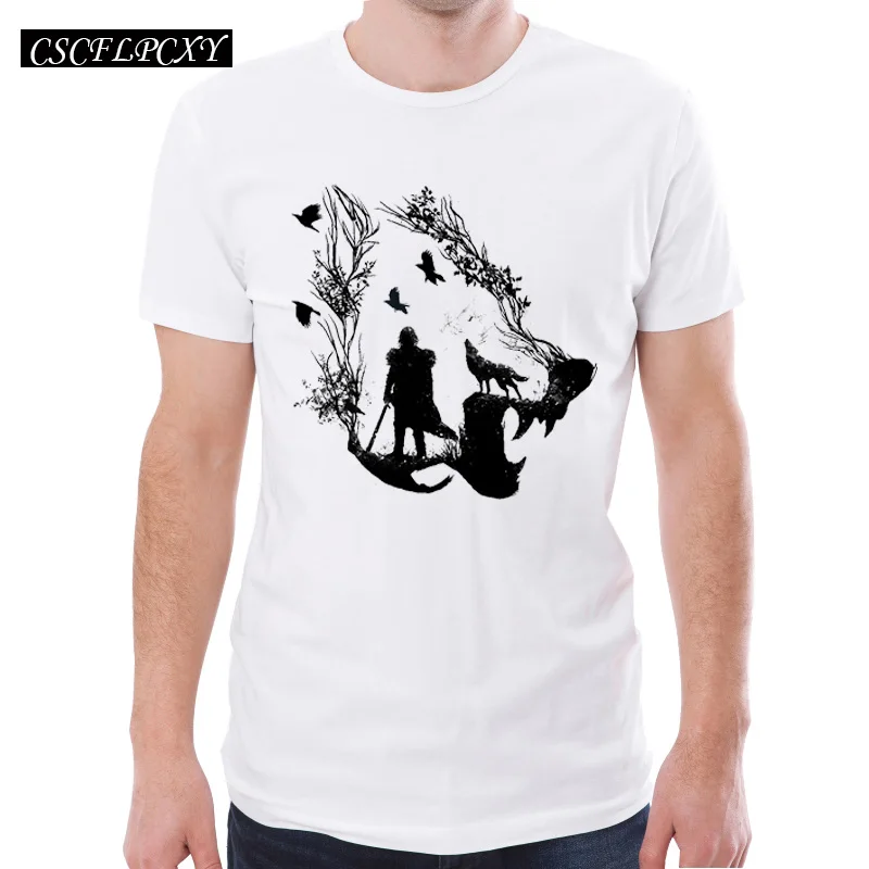 Jon-Snow-King-of-The-North-Men-T-shirt-Wolf-Printed-Tee-Hunters-are-coming-t (2)
