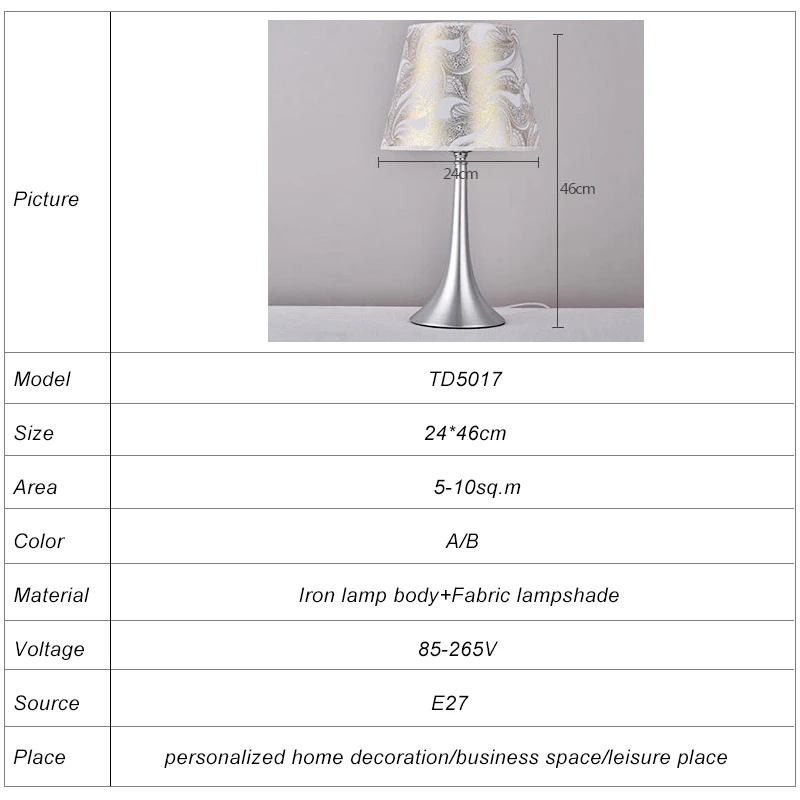 fabric lampshade classic Hotel chrome color modern bedside table lamp