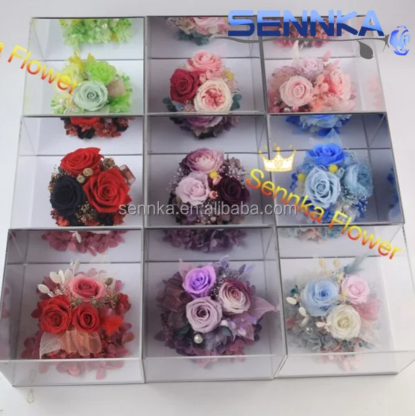 rose in crystal ball rotary music box: preserved flower in