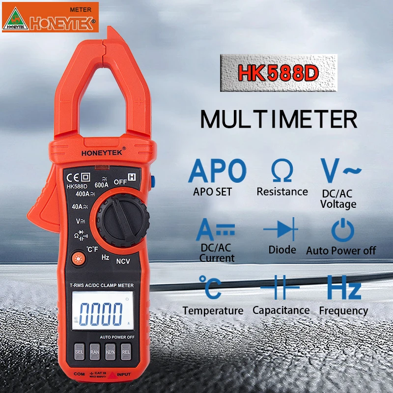 HK588D digital clamp multimeter multimetro display true RMS for accurate AC voltage current Overload protection temperature