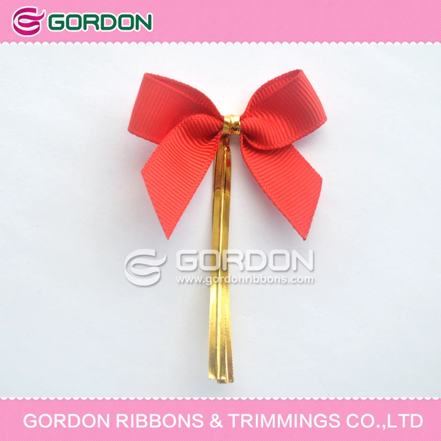 red grosgrain ribbon bow with wire twist tie / wholesale gros