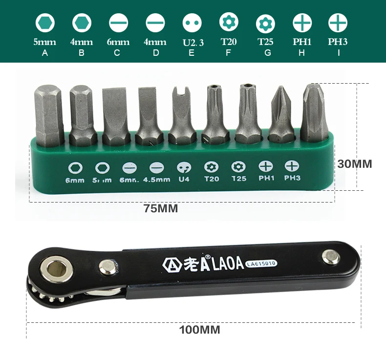 Laoa 10 In 1 Ratchet Screwdriver Set S2 Screwdrivers Forward And