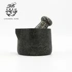 Hot selling 5.5' Natural black granite stone mortar & pestle in herb and spice tools 14*10 cm stone bowls