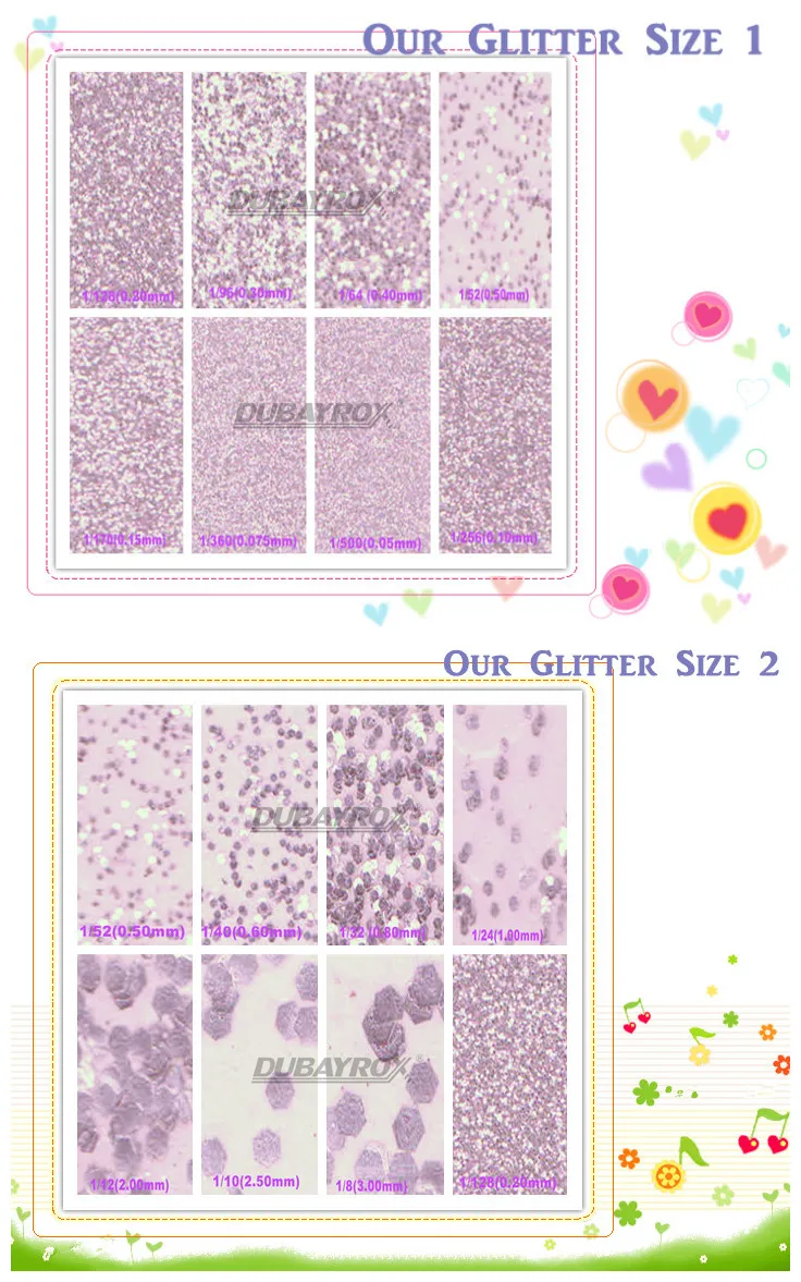 glitter sizes