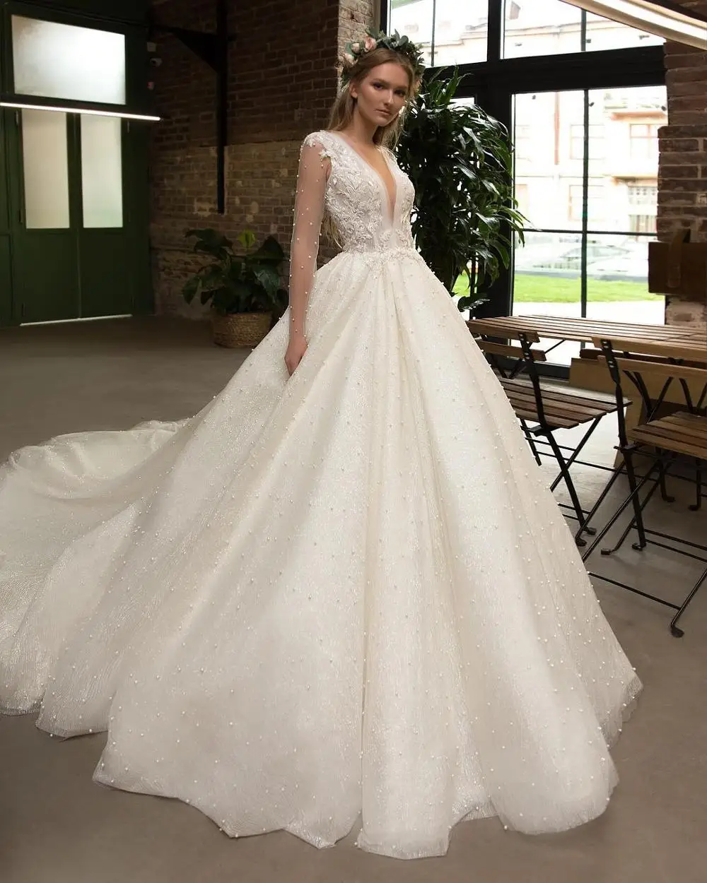 Romantic Garden Bridal Dress Wedding 2018 Illusion Long Sleeve A