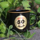 golden color logo enamel mug with gold rim