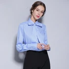 Quick order low moq bow tie women ladies long sleeve blue cotton female shirt blouses