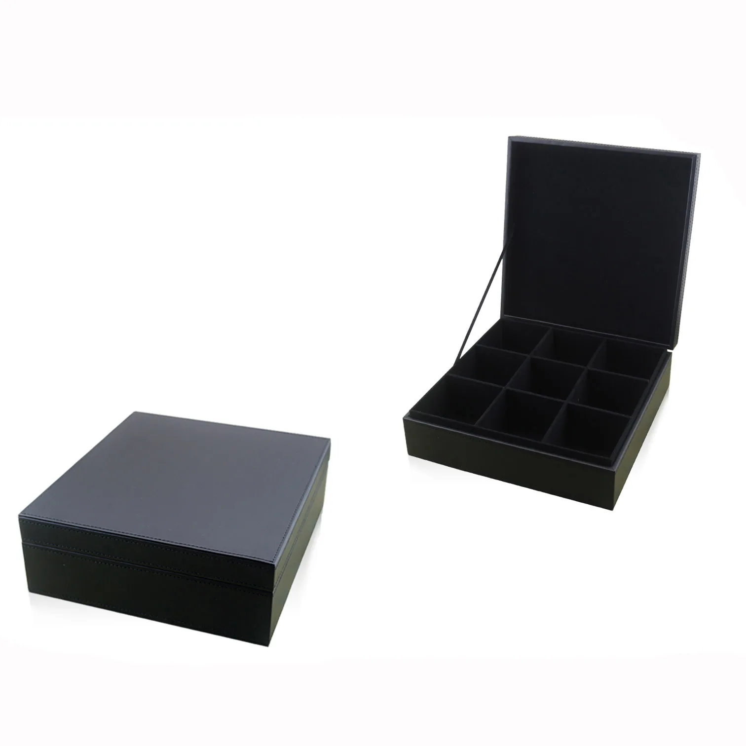 Chinese stylish black flip cover artistic tea box with compartment