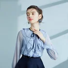 Summer Hot Sale Customized Soild Color Chiffon Ruffled Round Neck Sweet Girl Blouse