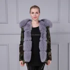 Cheap price removable faux fur lining grey fox fur trim coat