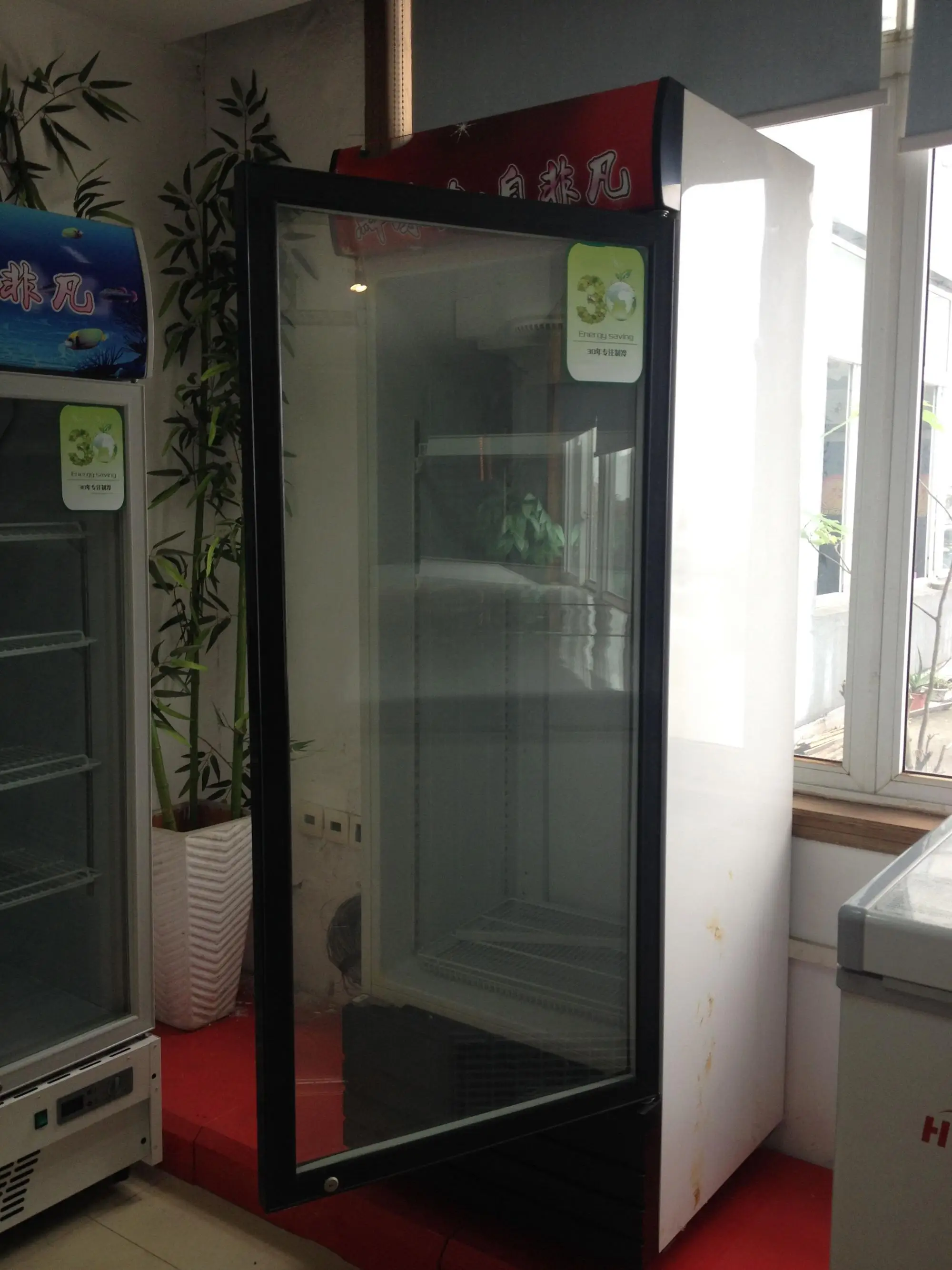 2018 Smad 280-390L Fan Cooling Supermarket Glass Display Showcase Refrigerator