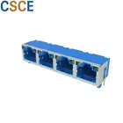 100 Base - T RJ45 Modular Jack 1*4 Ports Blue / Yellow / Black Color ROHS Certified