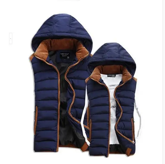 Hot Sale Stars Loves Brand New Arrival Slim Man Vest 2015Autumn Winters Hooded Cotton Padded Men's Vests 4 Colors 5 Size