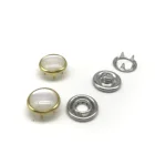 golden color pearl prong snap button , 4 parts press prong press button with stone