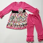 Baby girl boutique clothing Thanksgiving outfits turkey print flower dress icing pant kids clothes set