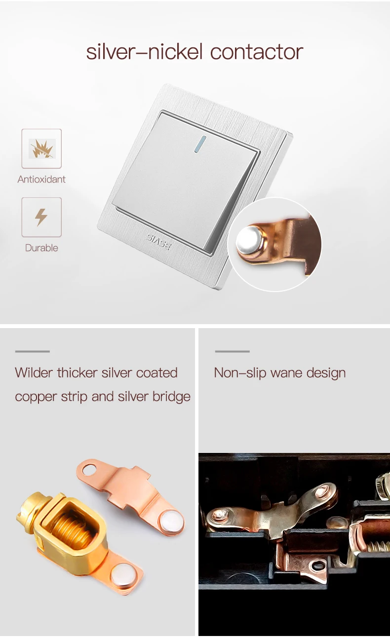 SIASE House 86 Series Model 220V Flush Mount Silver 10 amp Control LED Light Switch