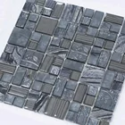 Parquet Mosaic Glass Backsplash Laminated Mosaic Tile Marble and Glass Backsplash for Kitchen