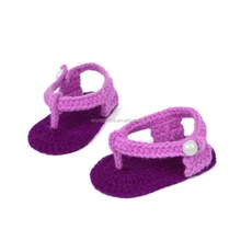 Newborn Baby Handmade Knitted Crochet First Walkers Elastic Band Buckle Strap Flower Shoes