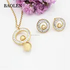 New Set Letters O-shaped Titanium Stainless Steel Diamond Round Pearl Ball Earrings Necklace Ladies Simple Jewelry Set