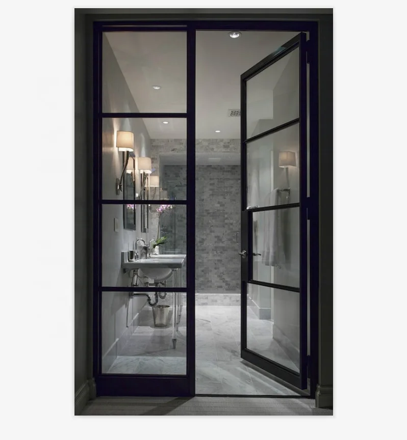 French Style Square Top Wrought Iron Double Entry Door Iron Window