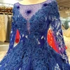 Jancember LS24788 dark blue gorgeous latest evening gowns long sleeve elegant applique lace dresses from china