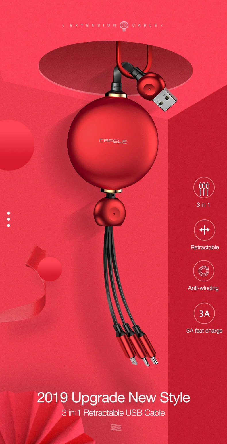 Cafele 3 In 1 USB Cable Lantern Style Charging Cable Type C Micro 8Pin Data Sync Cable - ANKUX.COM