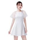 Summer Fashion High Quality Woman Dress Mesh Sleeveless White Mini Evening Party Banquet Bodycon Dresses