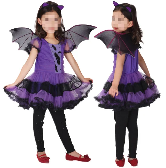 Лидер продаж; пикантные Хэллоуин фиолетовый ведьмы bat юбка/пикантные ведьмы Детский костюм для косплея карнавала