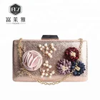 Fashion flower decoration ladies clutch party bag with chain
