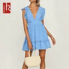 HS New Designed Fashion Polyester Summer Sexy Casual Print Ruffle Sleeve Women Mini Clothing Dress
