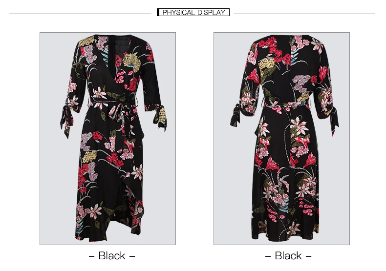 Spring strap cuff chiffon sexy floral print dress bohemian deep V neck wrap maxi floral dress