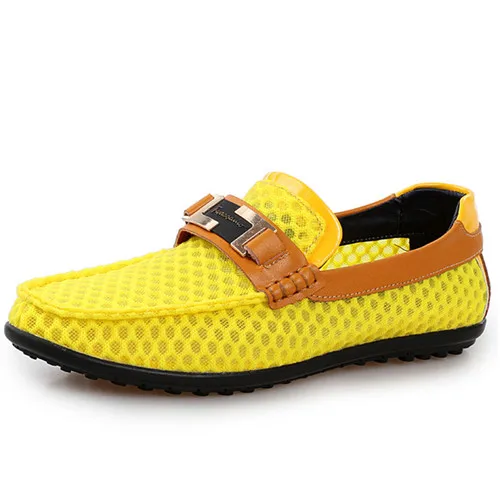 2015 Hot Sale Men Loafers Moccasins Driving Shoes Breathable Mesh Casual Man Slip On Flats Shoe Zapatos Hombre Yellow Size 38-44