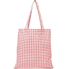 White Canvas Red and White Checked Reusable Shopping Bag Practical Large Tote Bag Canvas