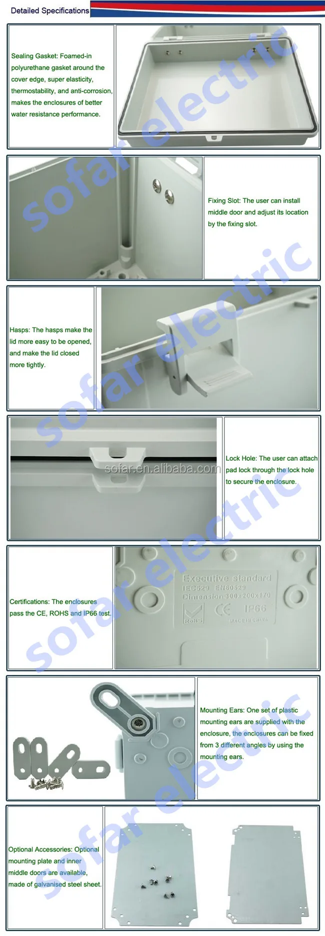 500*400*200mm IP66 Plastic Hinged Lockable Waterproof Enclosure
