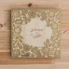 Wishmade Luxury Personalized Wooden Wedding Invitation Card Laser Cut Gold Foil High Quality