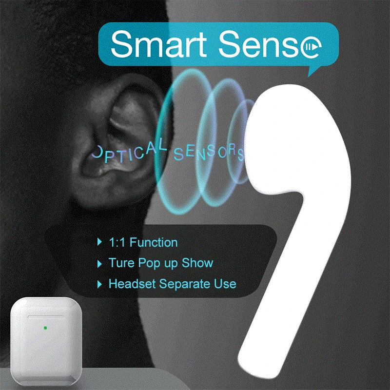 i200 TWS Wireless Earphone With Smart Optical Sensor Qi Wireless Charging Real Battery Display Earbuds for iPhone 1:1 Air 2 - ANKUX.COM