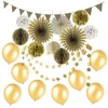 Golden Theme Party Decoration Kits with Tissue Paper Fan, Poms,Honeycomb, Star, Balloon
