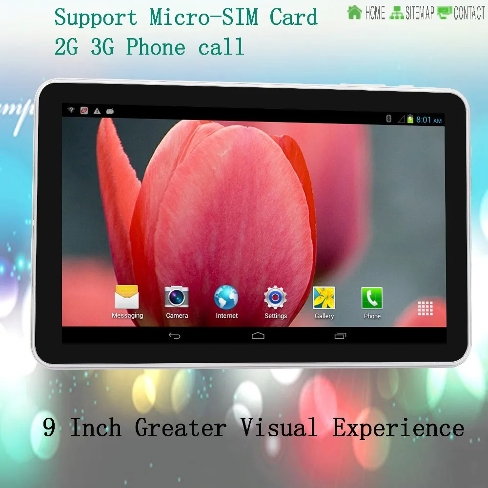 9 Inch Android4.4 Tablet Pc Support Micro SIM card 2G 3G Phone Call 1GB and 8GB Tablets Pc SIM card TF card FM BT Tab