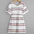 New Arrival Hot Sale Double V-Neck Half Fluted Sleeve Women Printed Dress