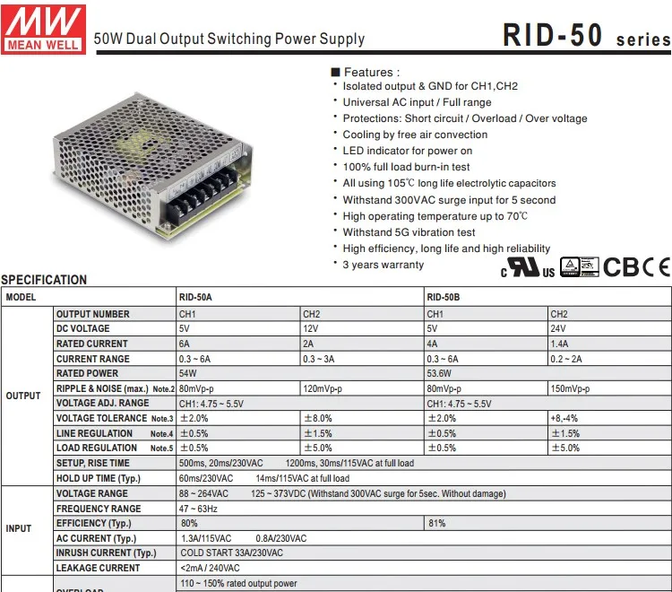 Mean Well Rid B W V V Dual Output Power Supply Buy W V V