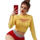 Yellow Printing Sexy Crop Top High Neck Ladies Clothes Women T-shirt