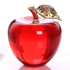 Crystal glass apple with golden metal leave of clear red blue pink color for home/wedding/christmas decoration